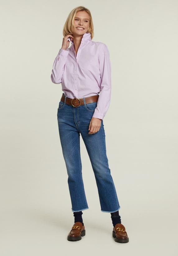 River Woods Roze Gestreepte Blouse Opstaande Kraag