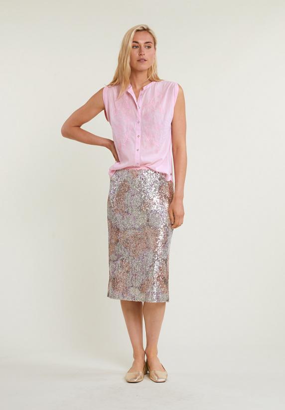 river woods Roze pailletten midi stretch rok