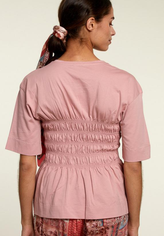 River Woods Roze T-shirt Met Smock Detail