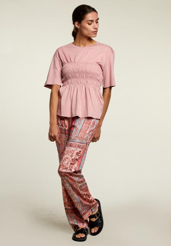 River Woods Roze T-shirt Met Smock Detail