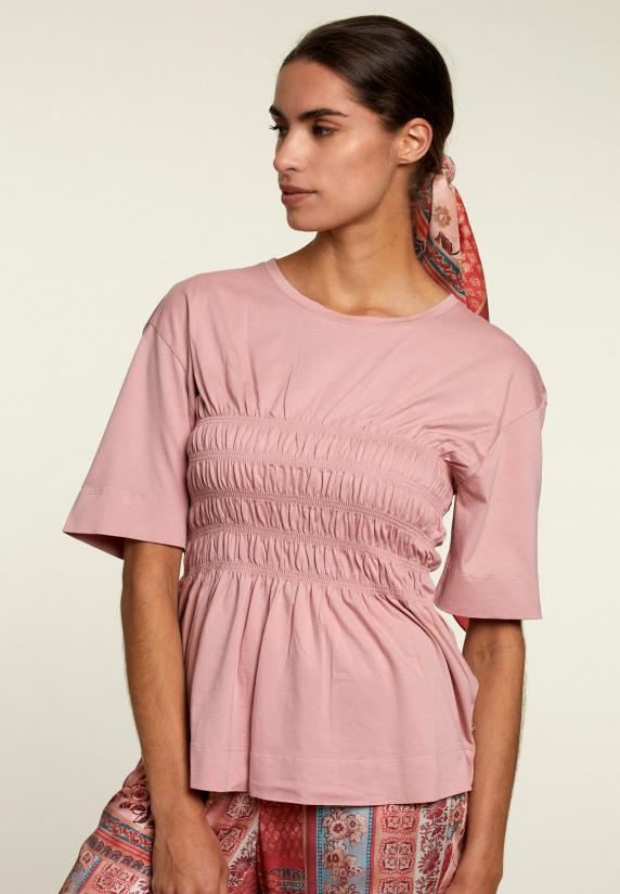 river woods Roze t-shirt met smock detail
