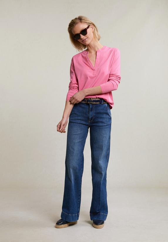 River Woods Roze V-hals T-shirt Lange Mouwen