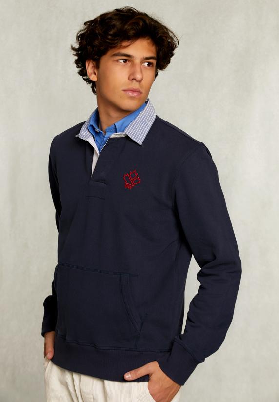 River Woods Rugby Trui Opgestikte Zak Navy