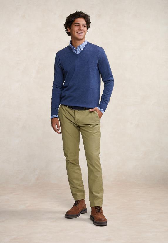 River Woods Slim Fit Basic Chinobroek Ditch Green
