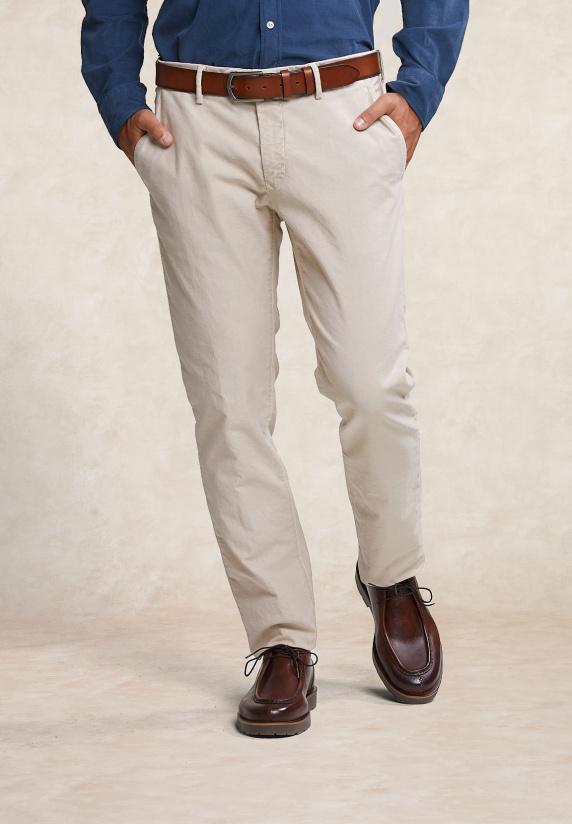 River Woods Slim Fit Basic Chinobroek Sand