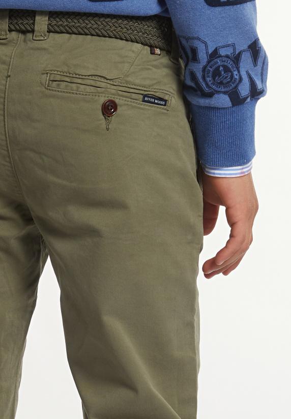 River Woods Slim Fit Basic Chinobroek Stretch Kaki