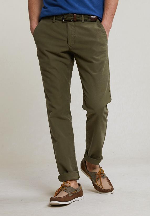 River Woods Slim Fit Basic Chinobroek Stretch Kaki