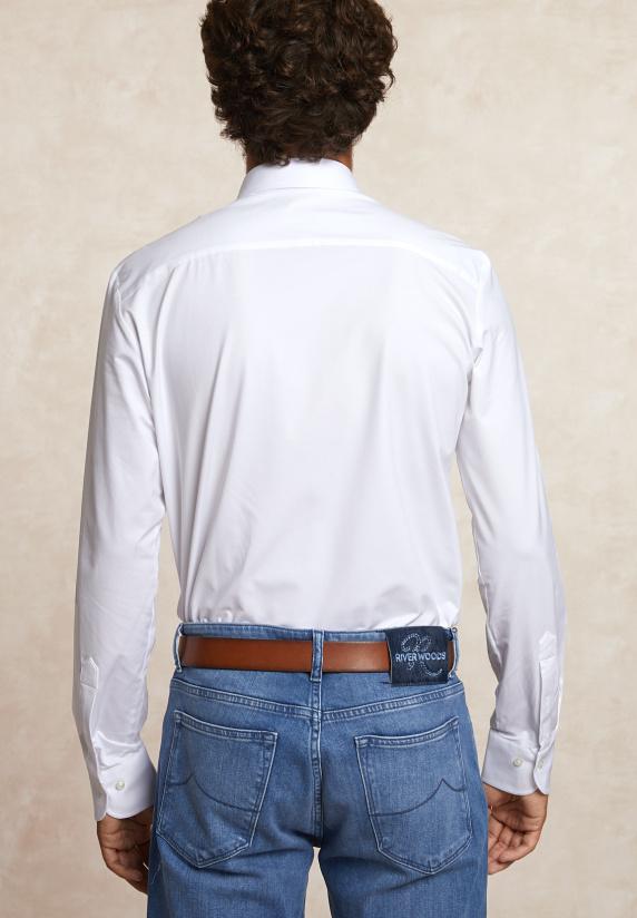 River Woods Slim Fit Comfort Stretch Hemd Wit