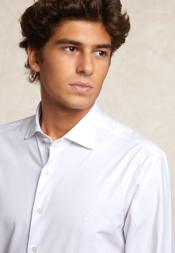 River Woods Slim Fit Comfort Stretch Hemd Wit