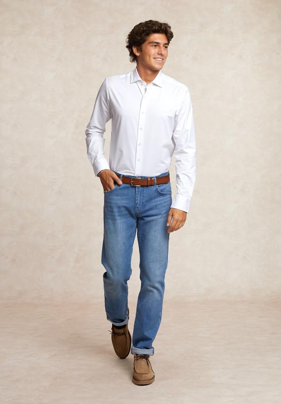 River Woods Slim Fit Comfort Stretch Hemd Wit