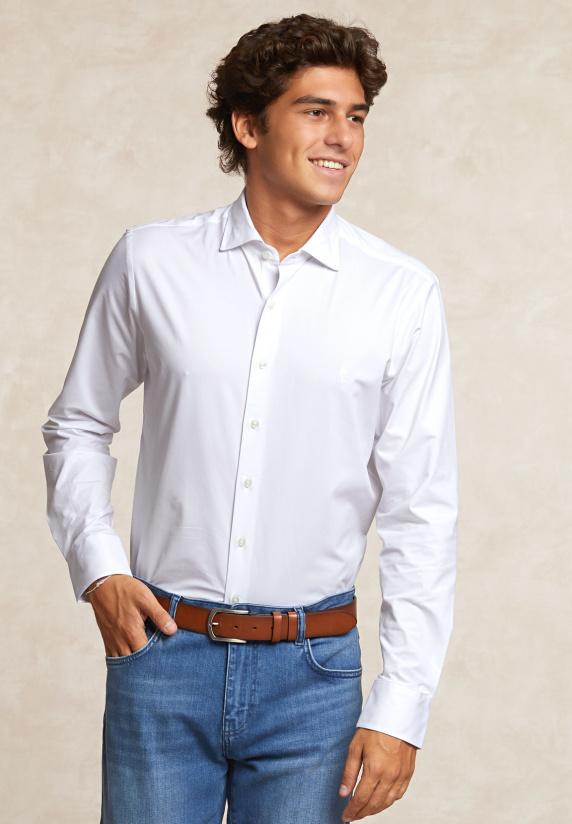 river woods Slim fit comfort stretch hemd wit