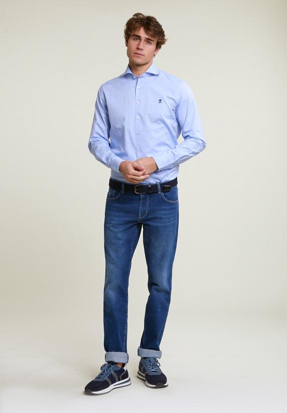 River Woods Slim Fit Effen Hemd Blauw