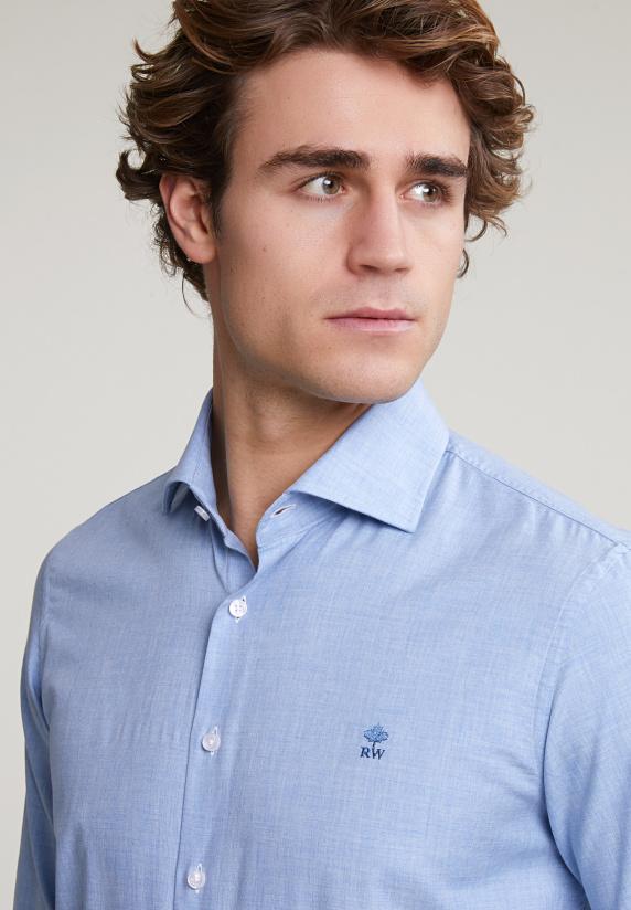 River Woods Slim Fit Effen Hemd Blauw