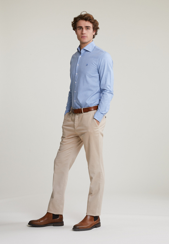 River Woods Slim Fit Effen Hemd Blauw