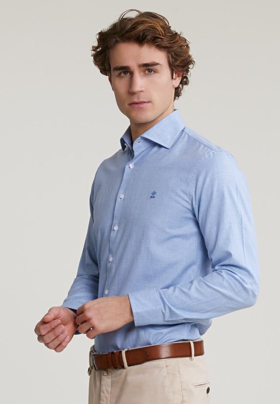 River Woods Slim Fit Effen Hemd Blauw