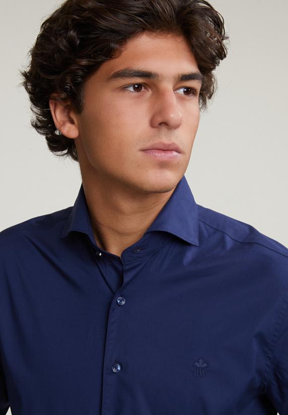 River Woods Slim Fit Effen Hemd Blauw