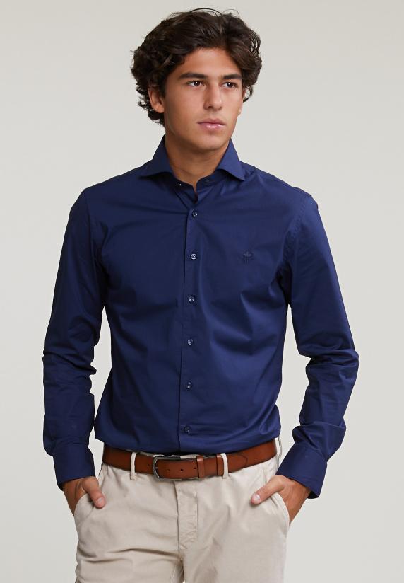 river woods Slim fit effen hemd blauw