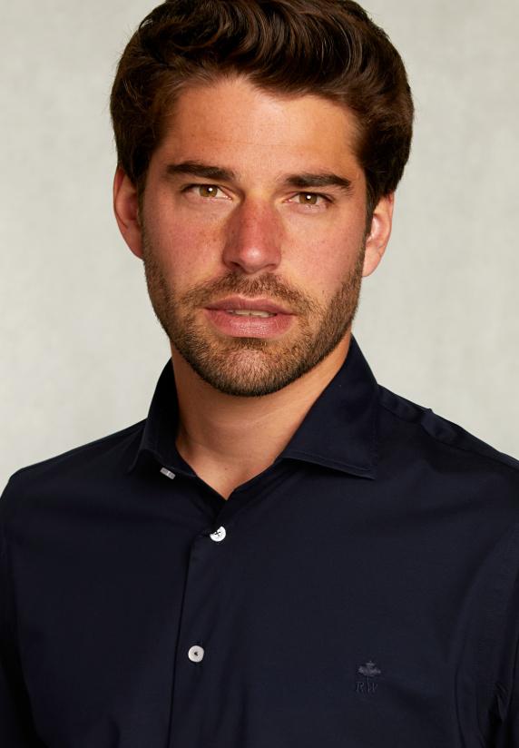 River Woods Slim Fit Effen Hemd Blauw