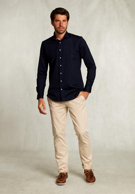 River Woods Slim Fit Effen Hemd Blauw