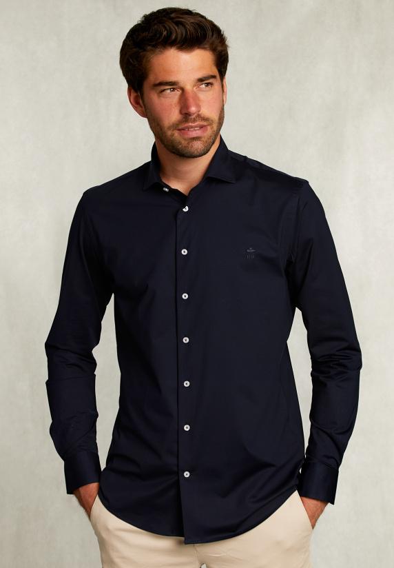 river woods Slim fit effen hemd blauw