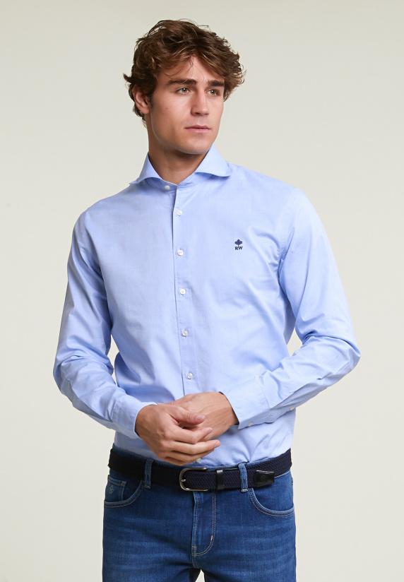 river woods Slim fit effen hemd blauw