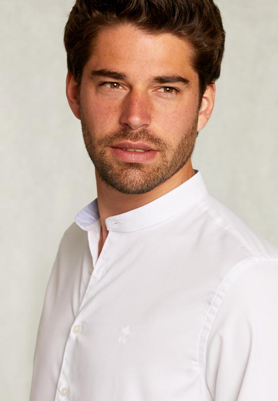 River Woods Slim Fit Effen Hemd Henley Kraag Wit