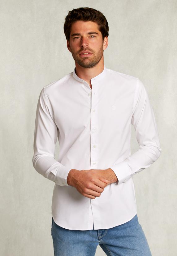 river woods Slim fit effen hemd henley kraag wit