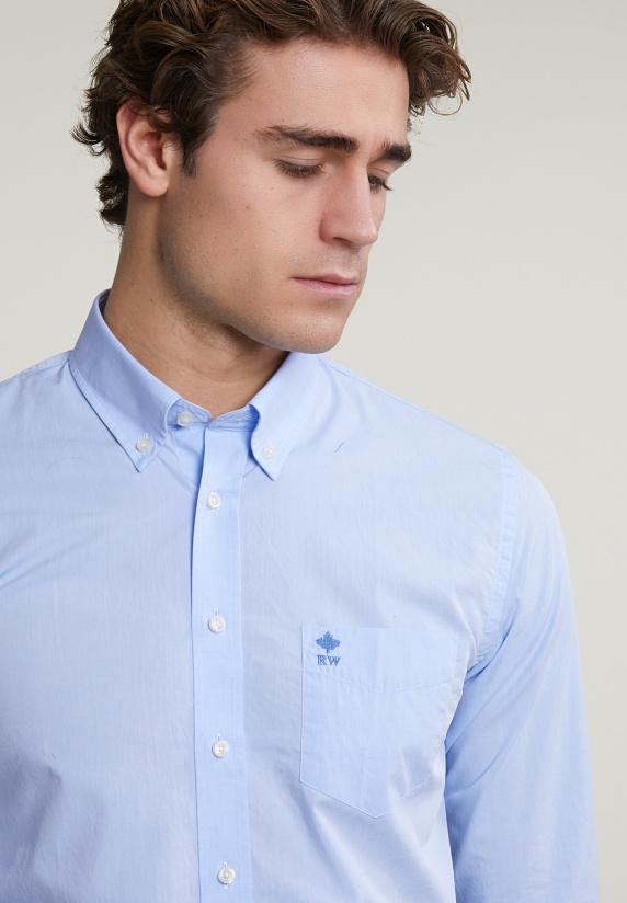 River Woods Slim Fit Effen Hemd Met Zak Blauw