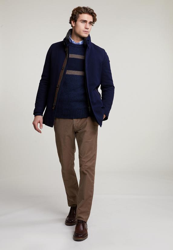 River Woods Slim Fit Effen Hemd Met Zak Blauw