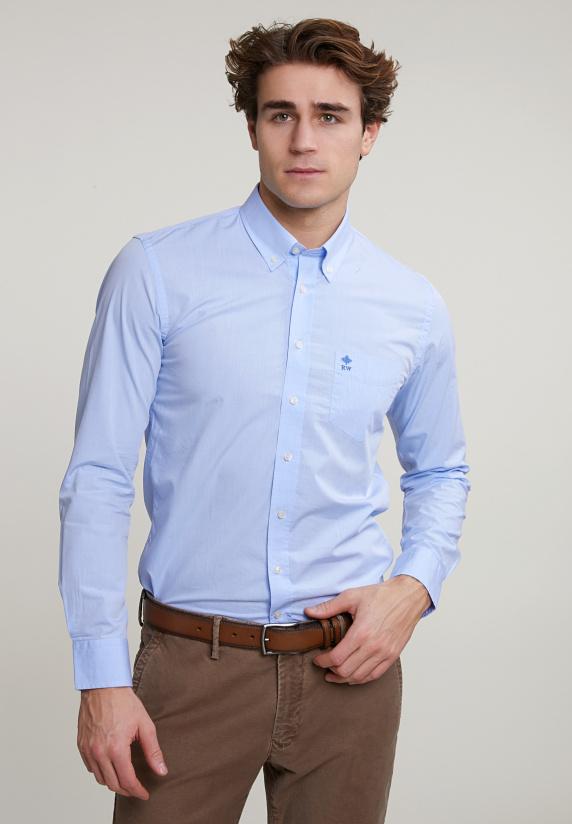 river woods Slim fit effen hemd met zak blauw