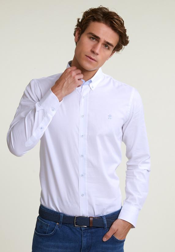 river woods Slim fit effen hemd wit