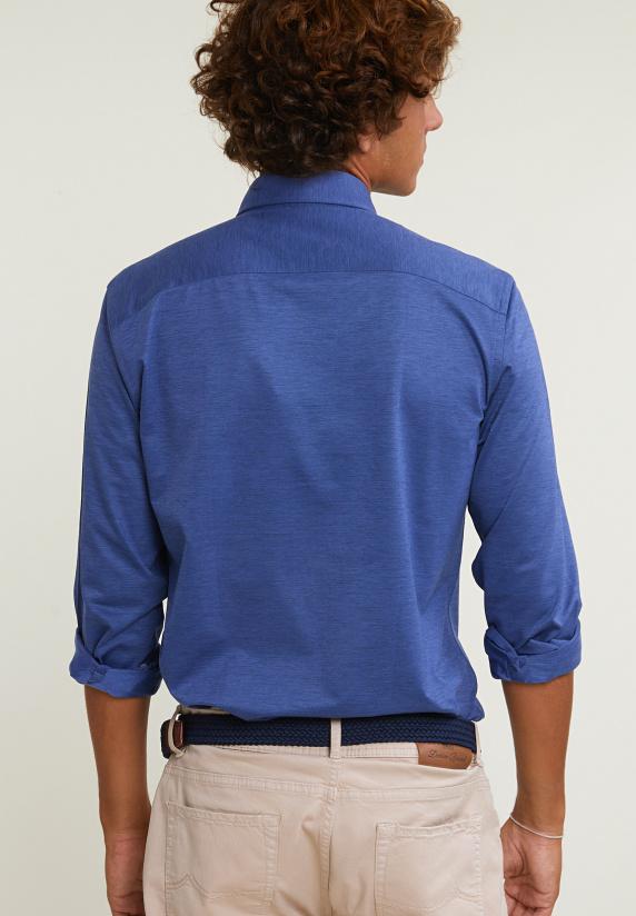 River Woods Slim Fit Effen Katoenen Hemd Blauw