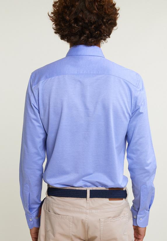 River Woods Slim Fit Effen Katoenen Hemd Blauw