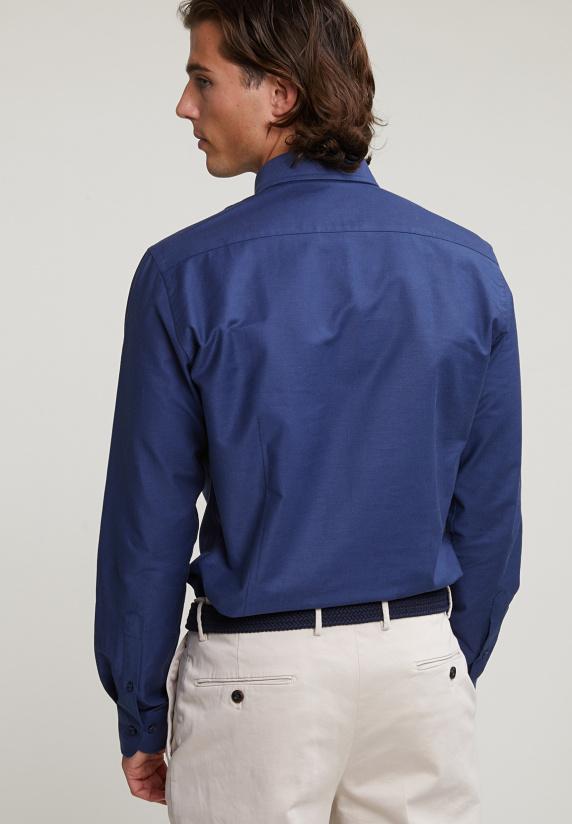 River Woods Slim Fit Effen Katoenen Hemd Blauw