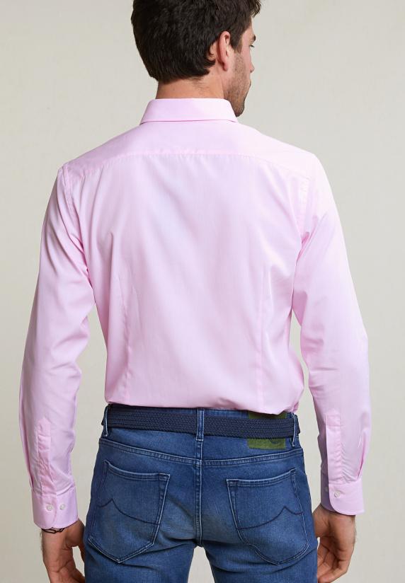 River Woods Slim Fit Effen Katoenen Hemd Roze