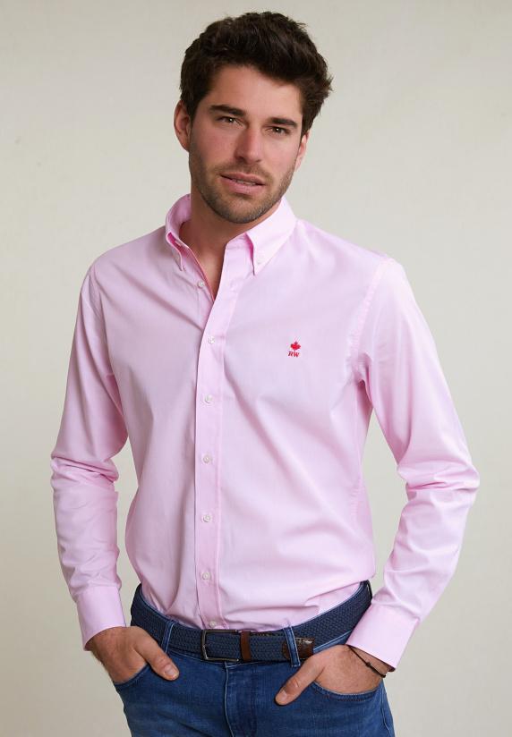 river woods Slim fit effen katoenen hemd roze