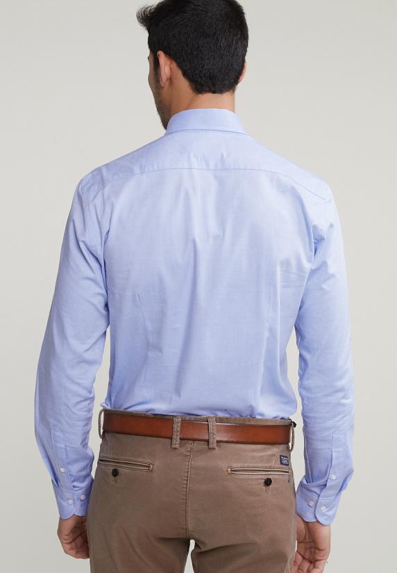 River Woods Slim Fit Effen Stretch Hemd Blauw