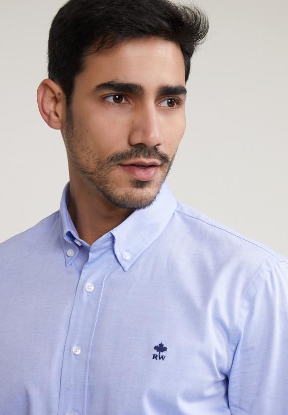 River Woods Slim Fit Effen Stretch Hemd Blauw