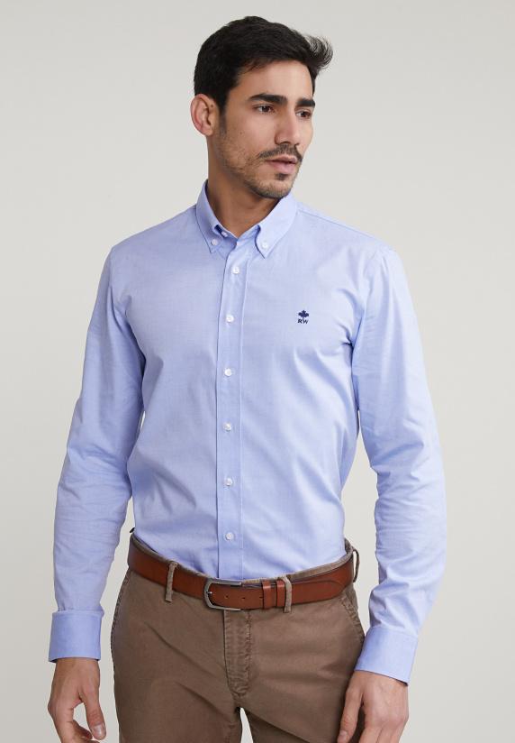 River Woods Slim Fit Effen Stretch Hemd Blauw