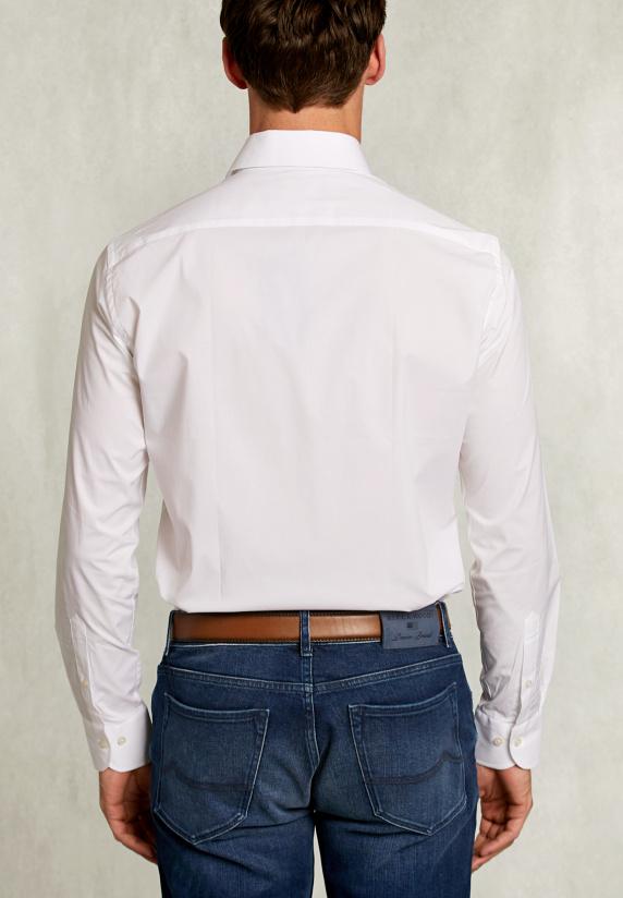 River Woods Slim Fit Effen Stretch Hemd Wit