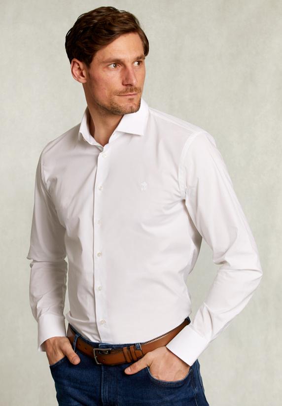 river woods Slim fit effen stretch hemd wit