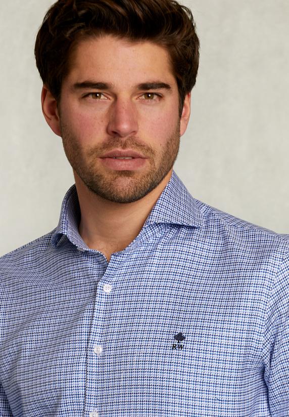 River Woods Slim Fit Fantasie Hemd Blauw/wit