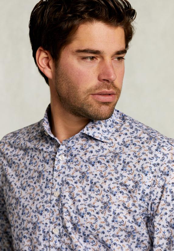 River Woods Slim Fit Fantasiehemd Blauw/bruin