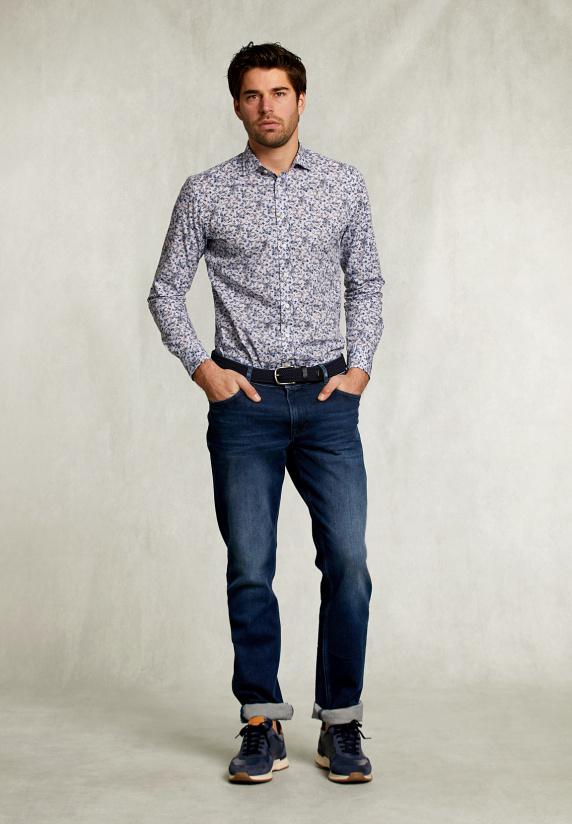 River Woods Slim Fit Fantasiehemd Blauw/bruin