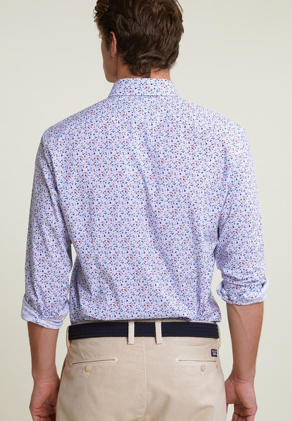 River Woods Slim Fit Fantasiehemd Blauw/rood