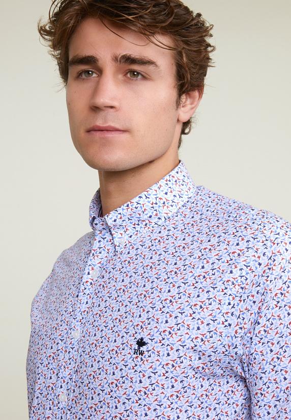 River Woods Slim Fit Fantasiehemd Blauw/rood