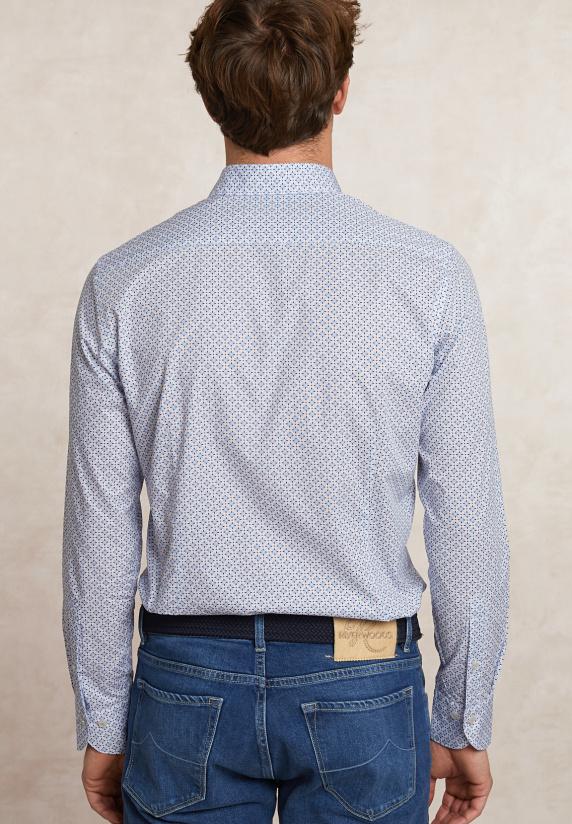 River Woods Slim Fit Fantasiehemd Blauw/wit