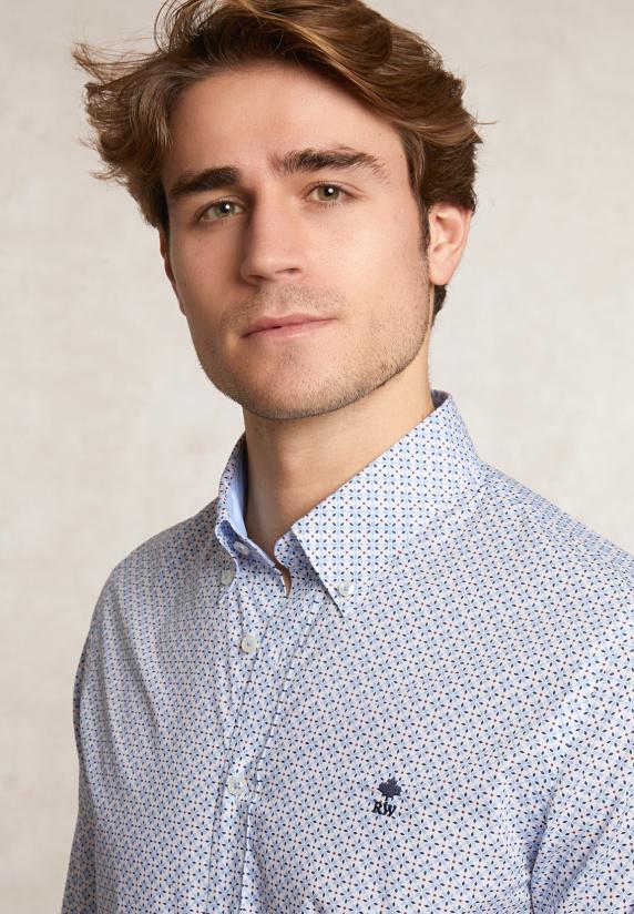 River Woods Slim Fit Fantasiehemd Blauw/wit