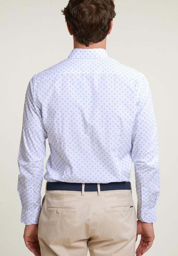 River Woods Slim Fit Fantasiehemd Blauw/wit