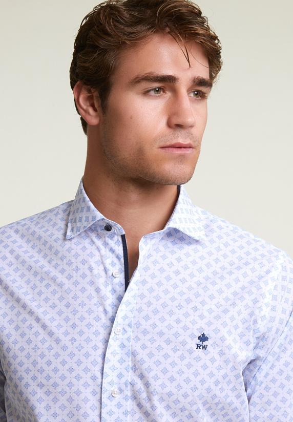 River Woods Slim Fit Fantasiehemd Blauw/wit